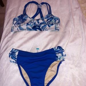 Royal blue tropical Cabana Life swimsuit.